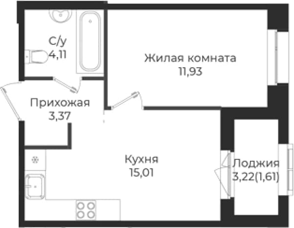 . Вариант № 1839367, 0, площадь - 34.42 квм, цена 5674725 рублей