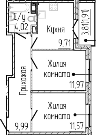 . Вариант № 1868414, 0, площадь - 47.26 квм, цена 9537138 рублей