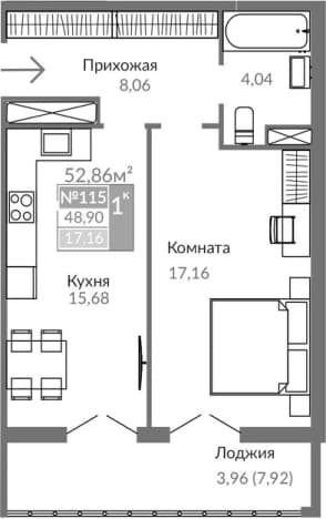 . Вариант № 2122500, 0, площадь - 44.94 квм, цена 8612757 рублей