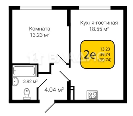 Купить однокомнатную квартиру в ЖК Победа в Воронежской области. Вариант № 1744109, 1, площадь - квм, цена 3457380 рублей
