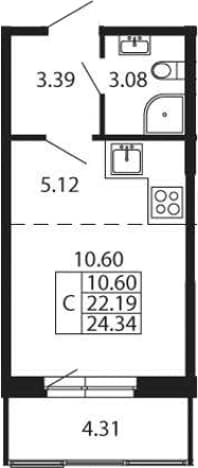 . Вариант № 2300436, 0, площадь - 22.19 квм, цена 4558777 рублей