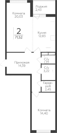 . Вариант № 2224957, 0, площадь - 69.09 квм, цена 9859032 рублей