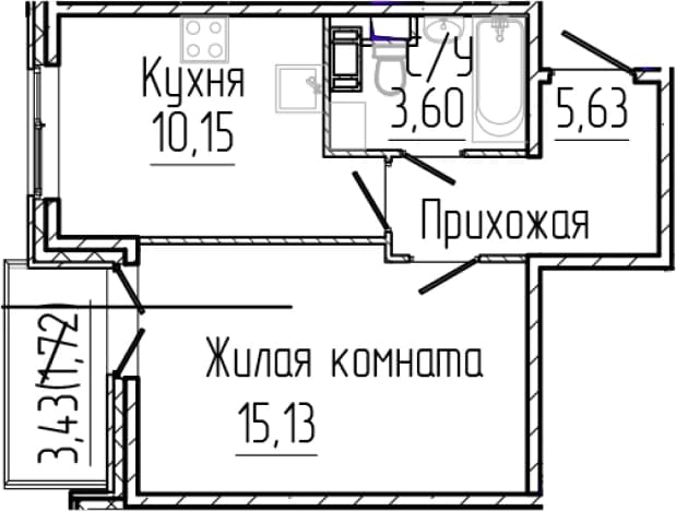 . Вариант № 2035842, 0, площадь - 34.51 квм, цена 7137310 рублей