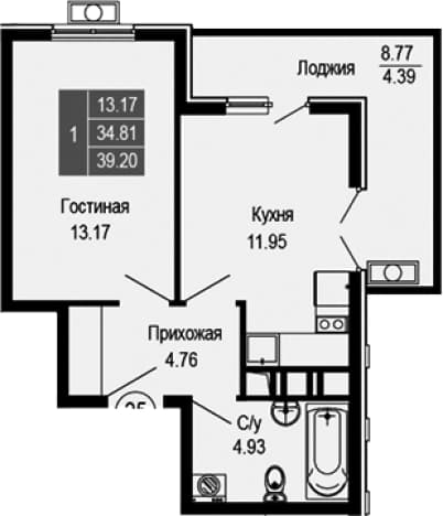 . Вариант № 2112653, 0, площадь - 34.81 квм, цена 10976000 рублей