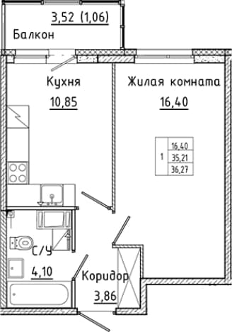 . Вариант № 2008377, 0, площадь - 35.21 квм, цена 7299884 рублей
