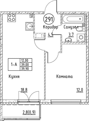 . Вариант № 1830922, 0, площадь - 39 квм, цена 8362161 рублей