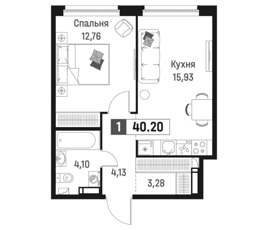 . Вариант № 1835527, 0, площадь - 40.2 квм, цена 8271427 рублей
