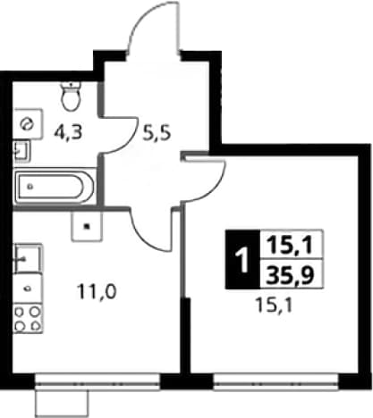 . Вариант № 1181654, 0, площадь - 36.3 квм, цена 16233360 рублей