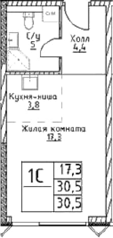 . Вариант № 348475, 0, площадь - 30.5 квм, цена 15753250 рублей