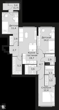 . Вариант № 2369092, 0, площадь - 87.4 квм, цена 38753160 рублей