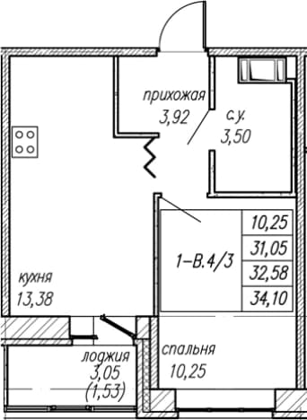 . Вариант № 1872378, 0, площадь - 31.05 квм, цена 6171336 рублей