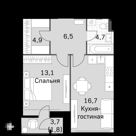 . Вариант № 2303560, 0, площадь - 45.7 квм, цена 28973800 рублей