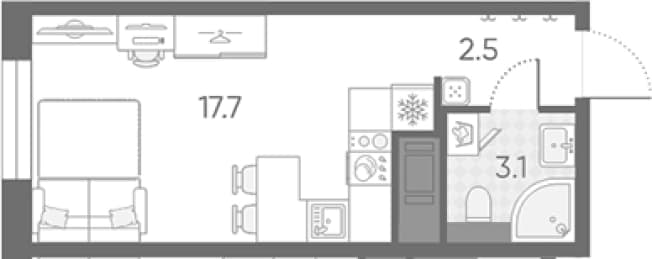 . Вариант № 1817525, 0, площадь - 23.3 квм, цена 10715670 рублей