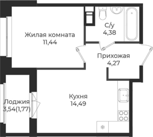 . Вариант № 1839403, 0, площадь - 34.58 квм, цена 5725125 рублей