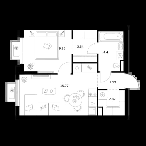 . Вариант № 2295063, 0, площадь - 37.83 квм, цена 9472632 рублей