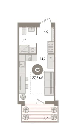 . Вариант № 1988925, 0, площадь - 27.16 квм, цена 4720000 рублей