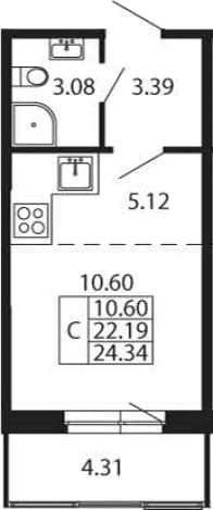 . Вариант № 2383537, 0, площадь - 22.19 квм, цена 4080777 рублей