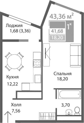 . Вариант № 2125652, 0, площадь - 41.68 квм, цена 7503014 рублей