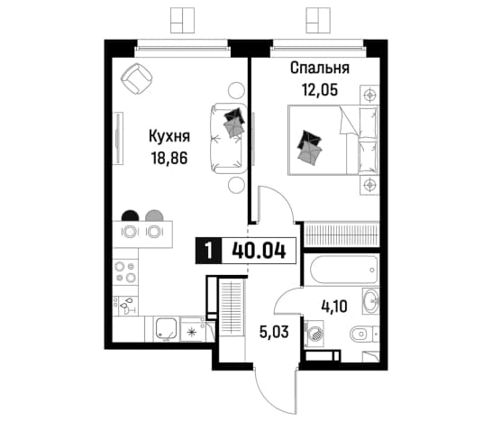 . Вариант № 1834915, 0, площадь - 40.04 квм, цена 7801524 рублей