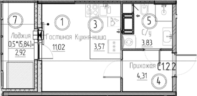 . Вариант № 2340895, 0, площадь - 22.73 квм, цена 4991341 рублей