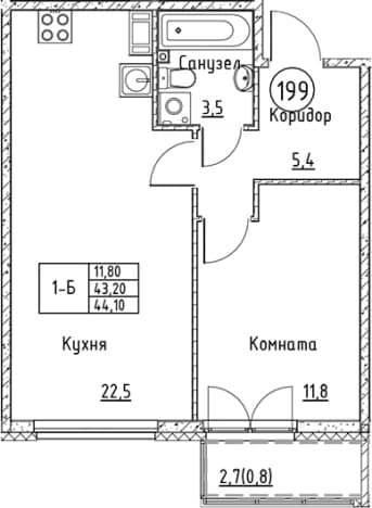 . Вариант № 2330637, 0, площадь - 43.2 квм, цена 10453676 рублей