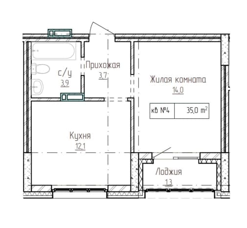 . Вариант № 2386782, 0, площадь - 35 квм, цена 4410000 рублей
