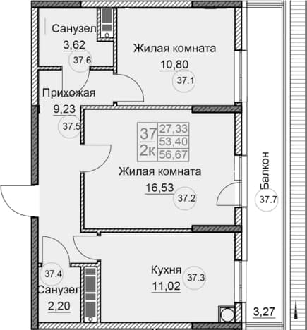 . Вариант № 2123057, 0, площадь - 53.44 квм, цена 8397640 рублей