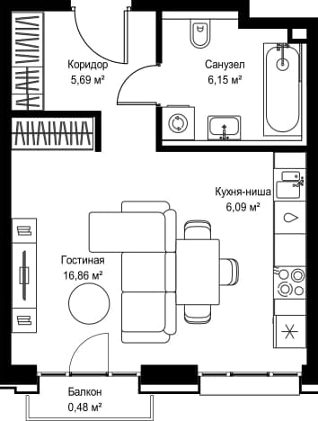 . Вариант № 2339032, 0, площадь - 35.27 квм, цена 26061003 рублей