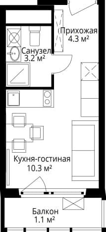 . Вариант № 1260552, 0, площадь - 18.9 квм, цена 6972021 рублей