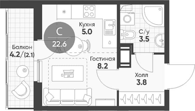 . Вариант № 2330726, 0, площадь - 20.5 квм, цена 6711116 рублей