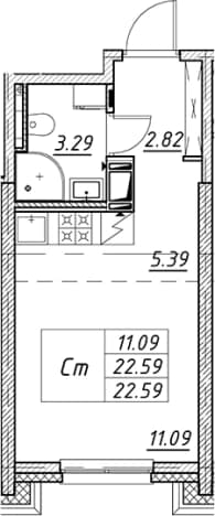 . Вариант № 2168737, 0, площадь - 22.59 квм, цена 8613567 рублей