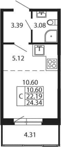 . Вариант № 2383538, 0, площадь - 22.19 квм, цена 4080777 рублей