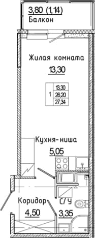 . Вариант № 2168624, 0, площадь - 26.2 квм, цена 5301679 рублей