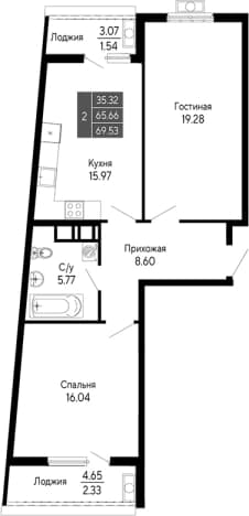 . Вариант № 2111292, 0, площадь - 65.66 квм, цена 13906000 рублей