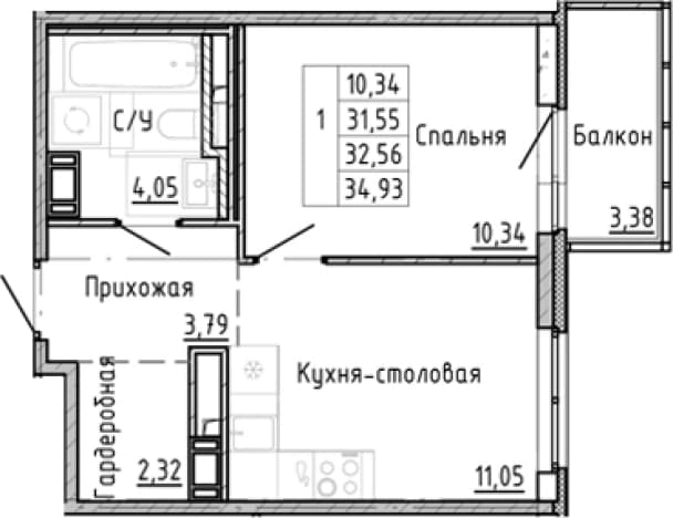 . Вариант № 1878428, 0, площадь - 29.18 квм, цена 9950336 рублей