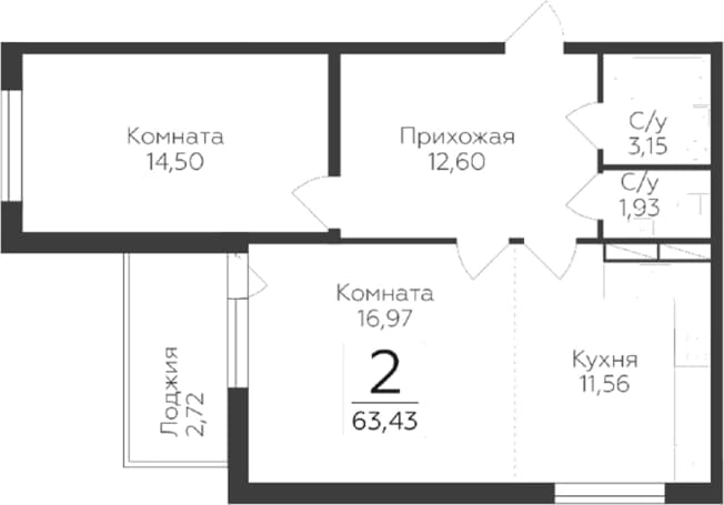. Вариант № 1931792, 0, площадь - 60.71 квм, цена 8851657 рублей