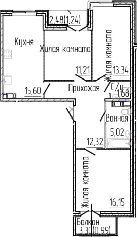 . Вариант № 1806186, 0, площадь - 75.32 квм, цена 15510000 рублей