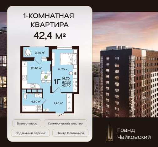 Купить однокомнатную квартиру в Вязниковском Муниципальном Округе в Владимирской области. Вариант № 1553643, 1, площадь - квм, цена 6996000 рублей