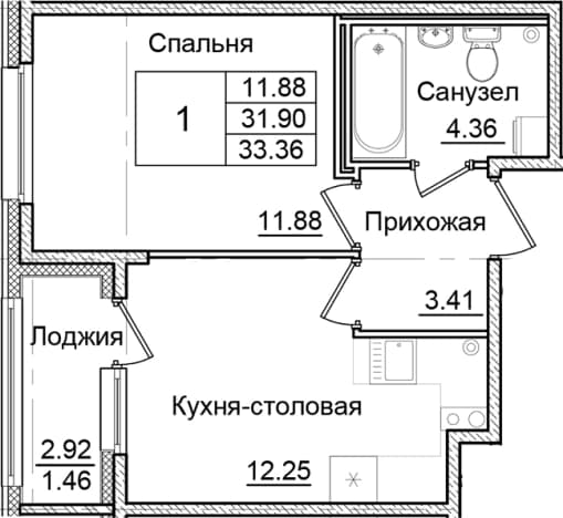 . Вариант № 1910292, 0, площадь - 31.9 квм, цена 5838000 рублей