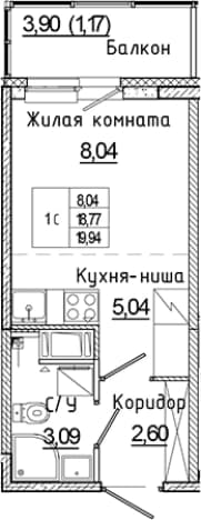 . Вариант № 2340808, 0, площадь - 18.77 квм, цена 4230489 рублей