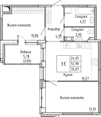 . Вариант № 2340951, 0, площадь - 52.98 квм, цена 11571403 рублей