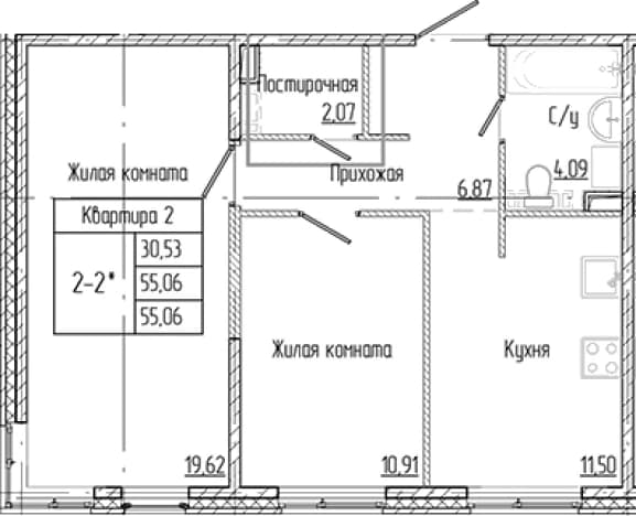 . Вариант № 1905755, 0, площадь - 55.06 квм, цена 9327164 рублей
