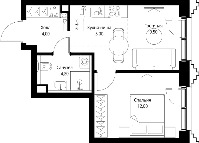 . Вариант № 1649195, 0, площадь - 35.2 квм, цена 25643200 рублей