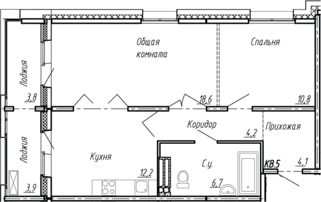 . Вариант № 1861563, 0, площадь - 56.6 квм, цена 9902200 рублей