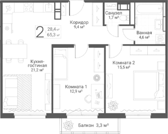 . Вариант № 2205608, 0, площадь - 65.3 квм, цена 19300000 рублей