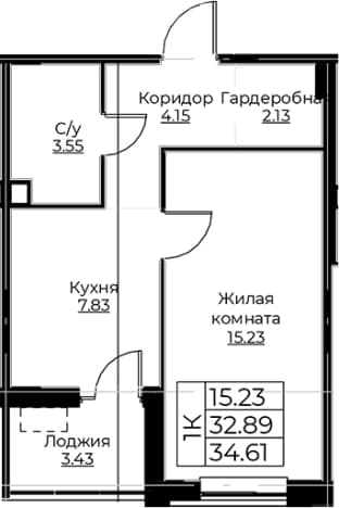 . Вариант № 1871472, 0, площадь - 32.89 квм, цена 6749227 рублей