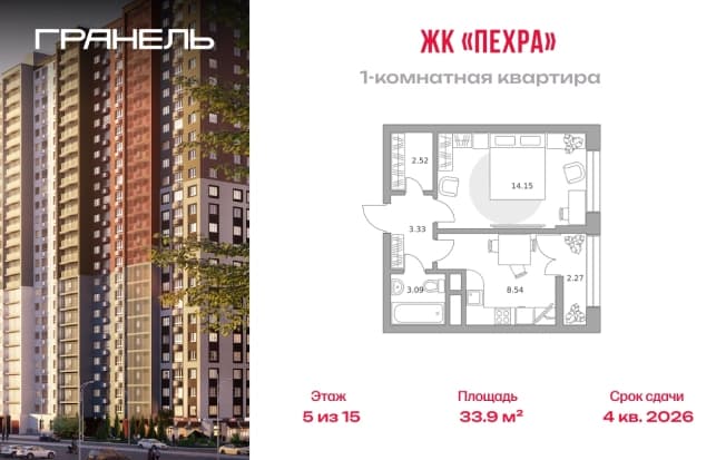 . Вариант № 2202381, 0, площадь - 33.9 квм, цена 7864433 рублей