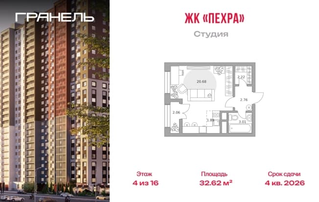 . Вариант № 2202210, 0, площадь - 32.62 квм, цена 6715292 рублей