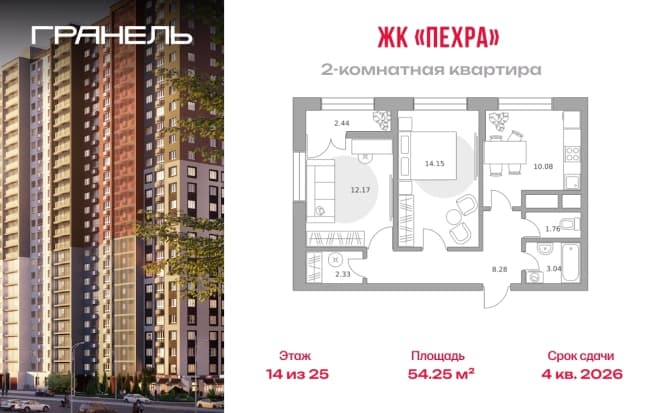 . Вариант № 2202272, 0, площадь - 54.25 квм, цена 10374462 рублей