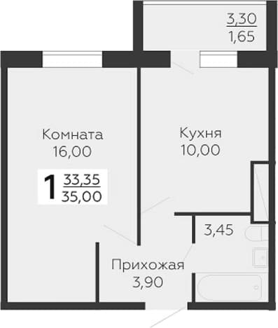 . Вариант № 1833292, 0, площадь - 33.35 квм, цена 5428500 рублей